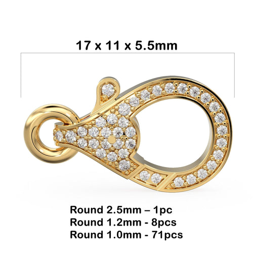 Pave Natural Genuine Diamond Solid Gold Lobster Clasp Handmade Claw Clasp with Ring 17mm x 7mm Jewelry Making Necklace Bracelet Findings - Jalvi & Co.