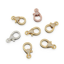 Load image into Gallery viewer, Pave Natural Genuine Diamond Solid Gold Lobster Clasp Handmade Claw Clasp with Ring 17mm x 7mm Jewelry Making Necklace Bracelet Findings - Jalvi & Co.