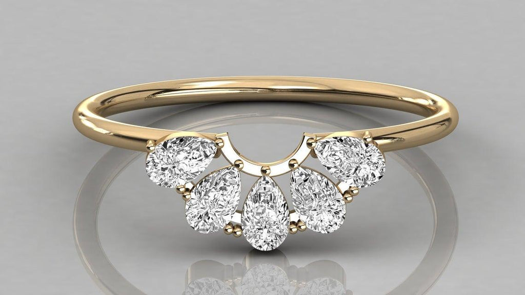 Pear Diamond Band in 14k Gold / Diamond Ring / Pear Gold Band White Diamond Ring / Pear Diamond Wedding Band - Jalvi & Co.