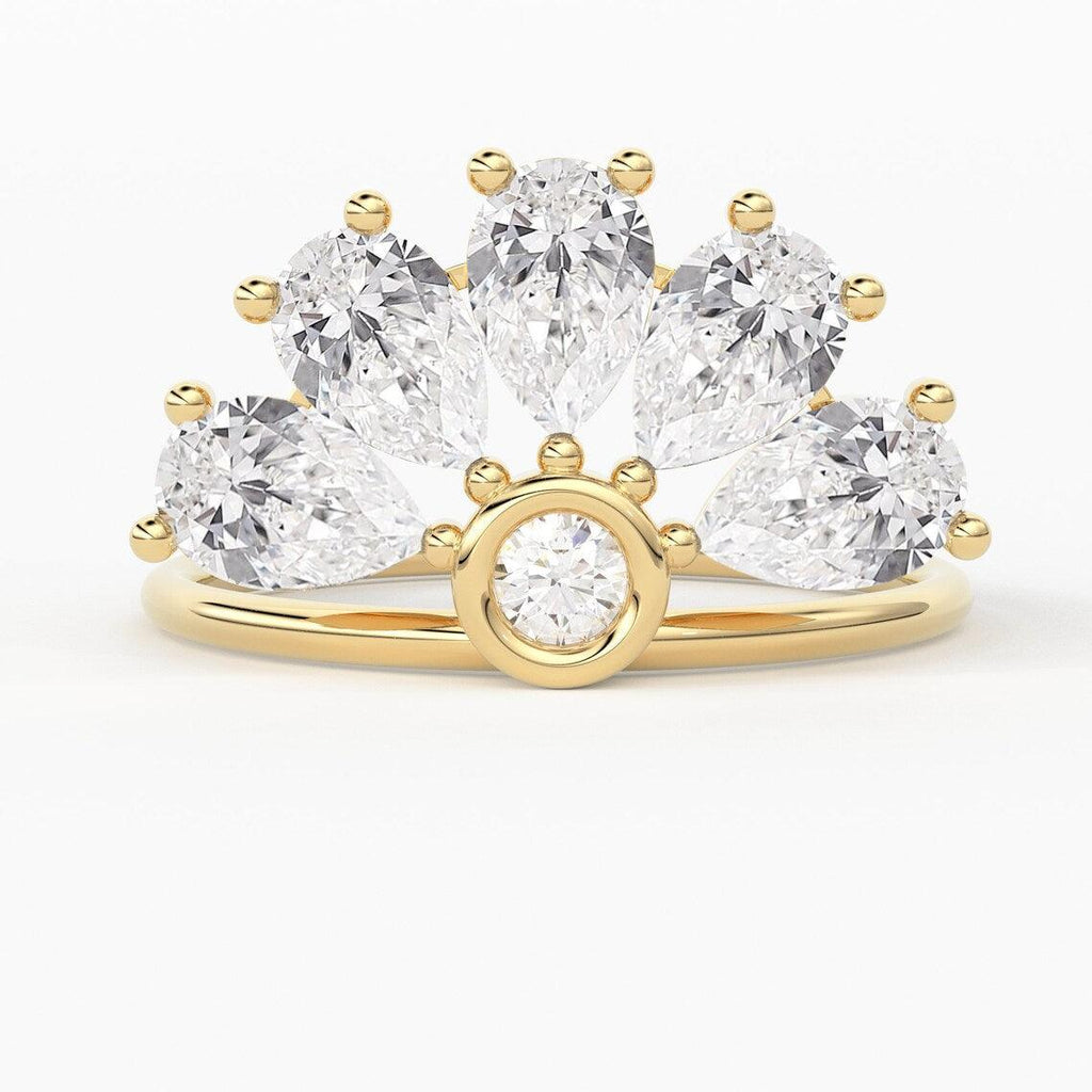 Pear Diamond Band in 14k Gold / Diamond Ring / Pear Round Gold Band White Diamond Ring / Pear Diamond Wedding Band - Jalvi & Co.
