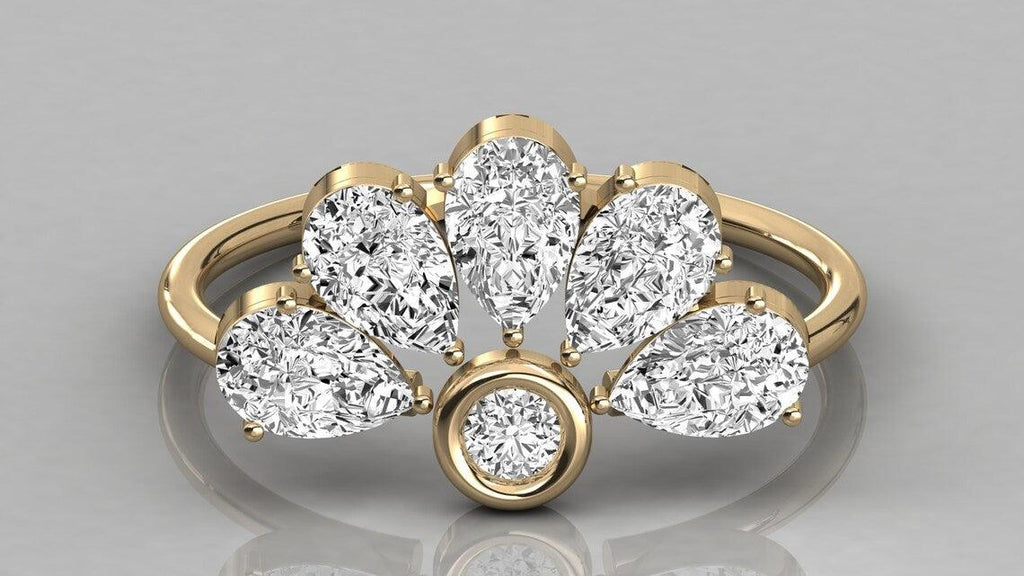 Pear Diamond Band in 14k Gold / Diamond Ring / Pear Round Gold Band White Diamond Ring / Pear Diamond Wedding Band - Jalvi & Co.