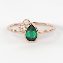 Load image into Gallery viewer, Pear Emerald Ring / Emerald Engagement Ring in 14k Gold / Pear Cut Natural Emerald Diamond Ring / May Birthstone / Promise Ring - Jalvi &amp; Co.
