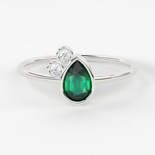 Load image into Gallery viewer, Pear Emerald Ring / Emerald Engagement Ring in 14k Gold / Pear Cut Natural Emerald Diamond Ring / May Birthstone / Promise Ring - Jalvi &amp; Co.