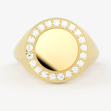 Load image into Gallery viewer, Personalised Ring / Signet Ring / 14k Gold Diamond Signet Ring / Initial Ring / Solid Gold Monogram Ring / Diamond Ring / Engraved Ring - Jalvi & Co.