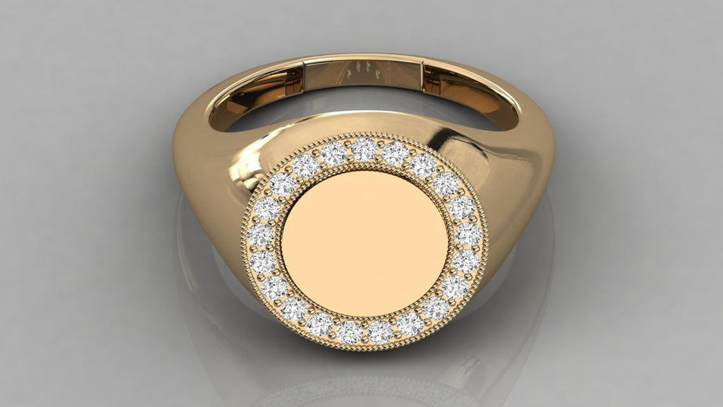 Personalised Ring / Signet Ring / 14k Gold Diamond Signet Ring / Initial Ring / Solid Gold Monogram Ring / Diamond Ring / Engraved Ring - Jalvi & Co.
