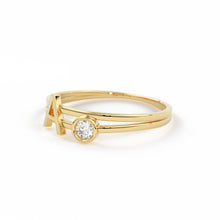 Load image into Gallery viewer, Personalized Initial Letter Ring Set with Bezel Set Solitaire Diamond Ring in 14k Gold / Perfect Gift for Mothers / Birthstones Available - Jalvi & Co.