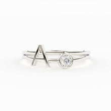 Load image into Gallery viewer, Personalized Initial Letter Ring Set with Bezel Set Solitaire Diamond Ring in 14k Gold / Perfect Gift for Mothers / Birthstones Available - Jalvi & Co.