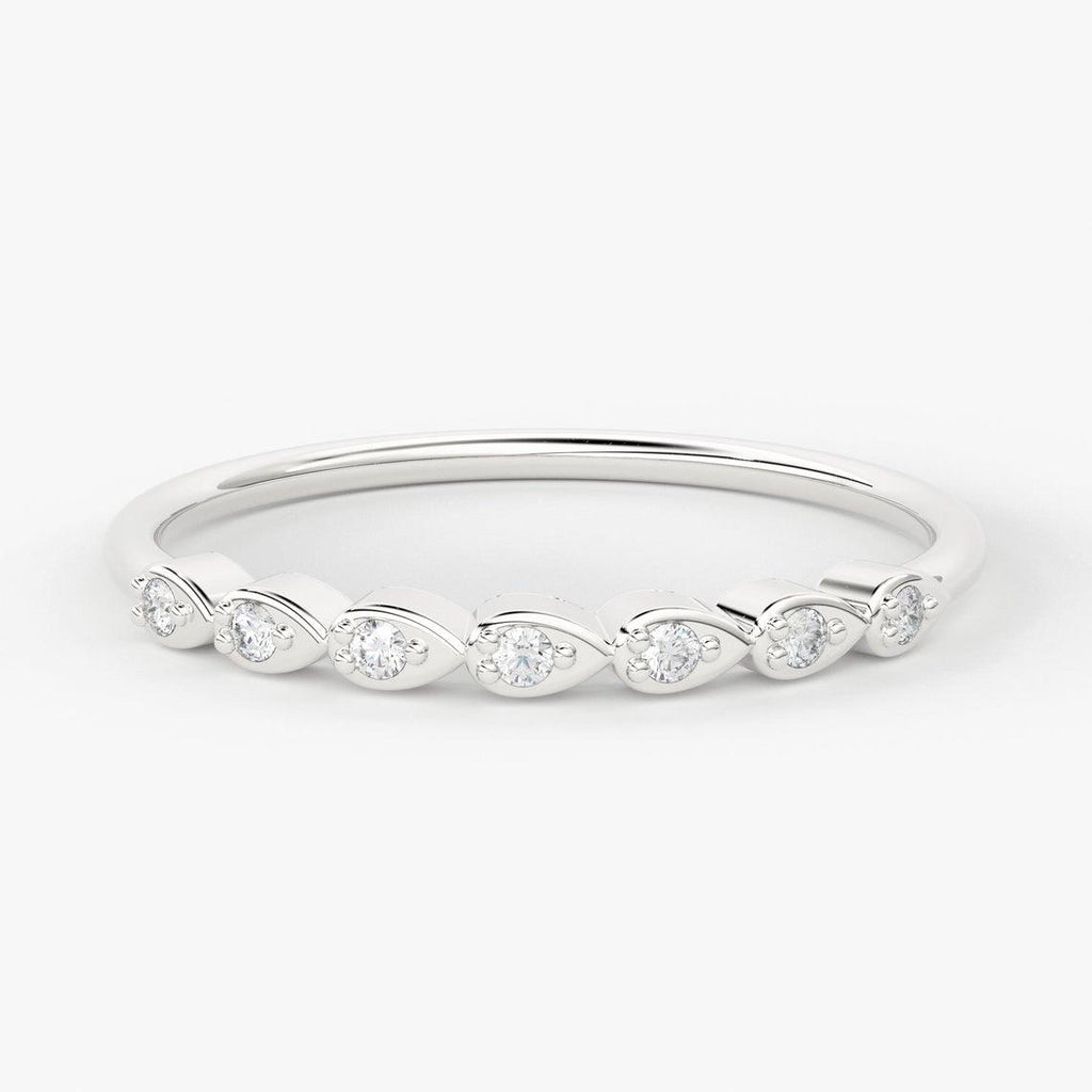 Petite Diamond Wedding Band / 14k Gold Round Pear Shape Women's Wedding Ring Available in Rose Gold White Gold - Jalvi & Co.