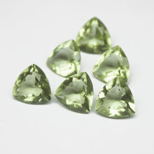 Load image into Gallery viewer, Prasiolite Green Amethyst Quartz Faceted Trillion Gemstone Briolette Beads 4pc 11mm - Jalvi &amp; Co.