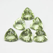 Load image into Gallery viewer, Prasiolite Green Amethyst Quartz Faceted Trillion Gemstone Briolette Beads 4pc 11mm - Jalvi &amp; Co.