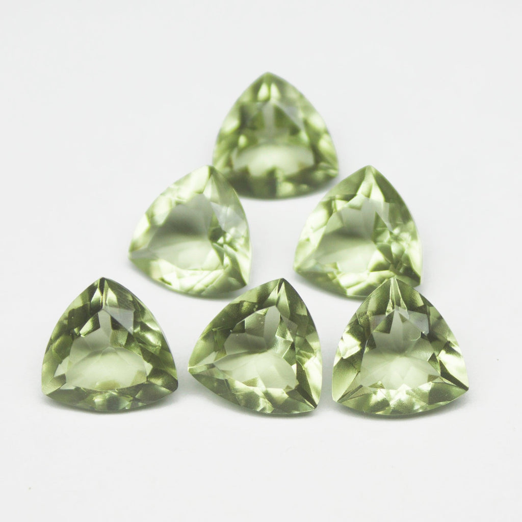 Prasiolite Green Amethyst Quartz Faceted Trillion Gemstone Briolette Beads 4pc 11mm - Jalvi & Co.