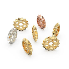 Load image into Gallery viewer, Pyramid Spike 18k Solid Gold Spacer Beads / 14k Jewelry Making Supplies / Handmade Gold Wheel Tyre Findings - Jalvi & Co.
