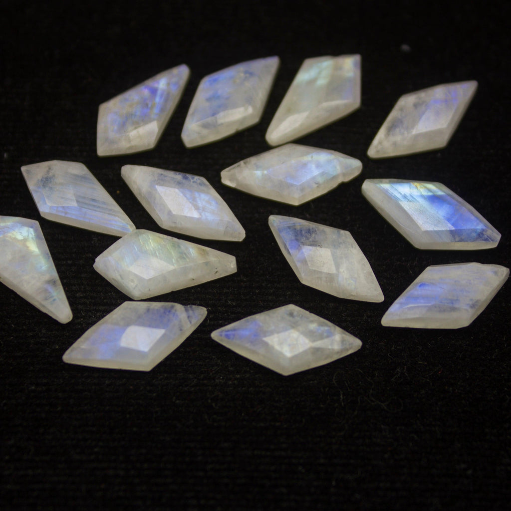Rainbow Moonstone Faceted Diamond Kite Gemstone Loose Pair Beads 2pc 16mm - Jalvi & Co.