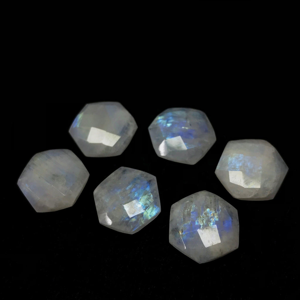 Rainbow Moonstone Faceted Hexagon Gemstone Loose Pair Beads 2pc 12mm - Jalvi & Co.