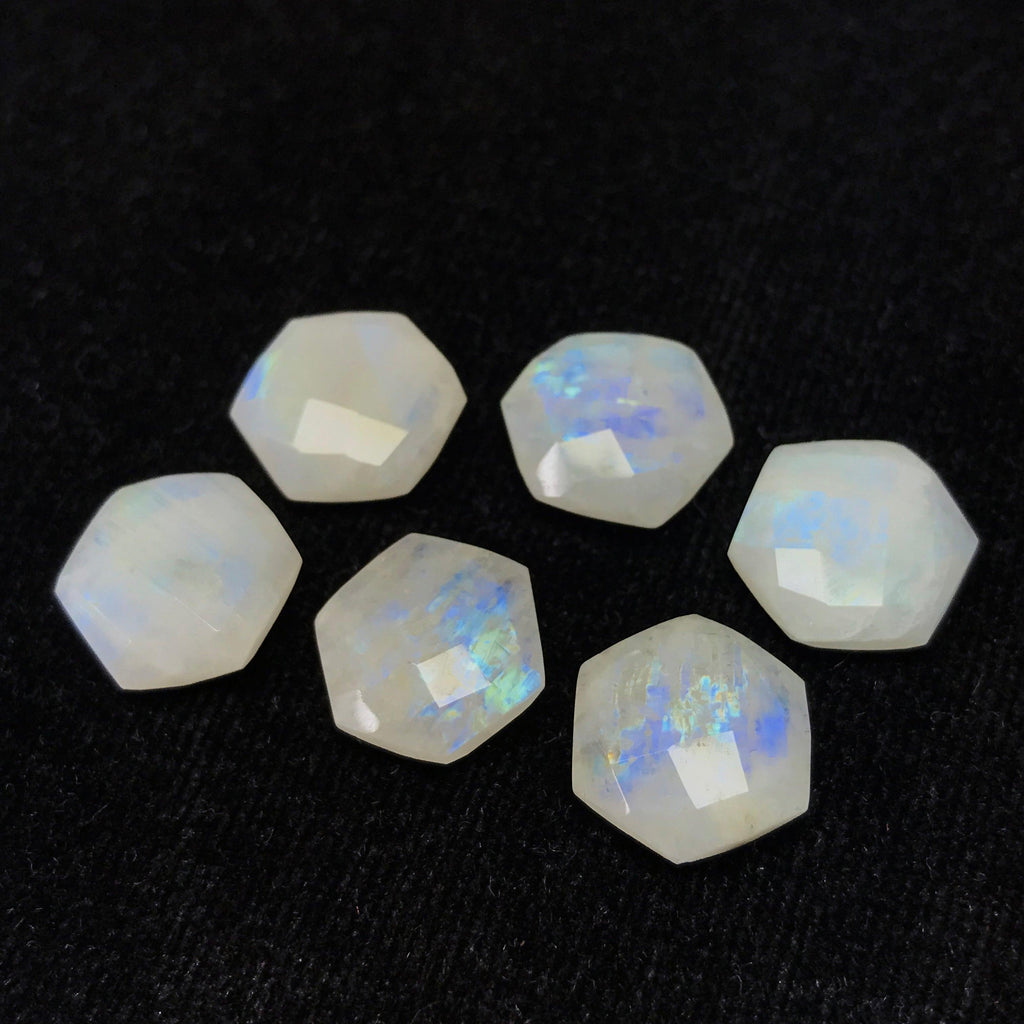 Rainbow Moonstone Faceted Hexagon Gemstone Loose Pair Beads 2pc 12mm - Jalvi & Co.