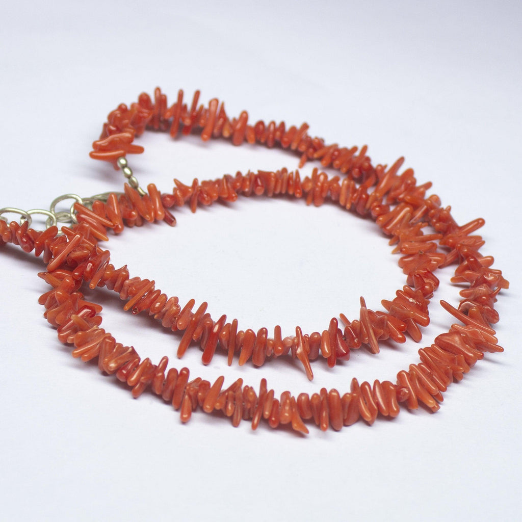Ready to wear, 20 inch, 5-9mm, Red Coral Smooth Uneven Chips Beaded Necklace, Coral Beads - Jalvi & Co.