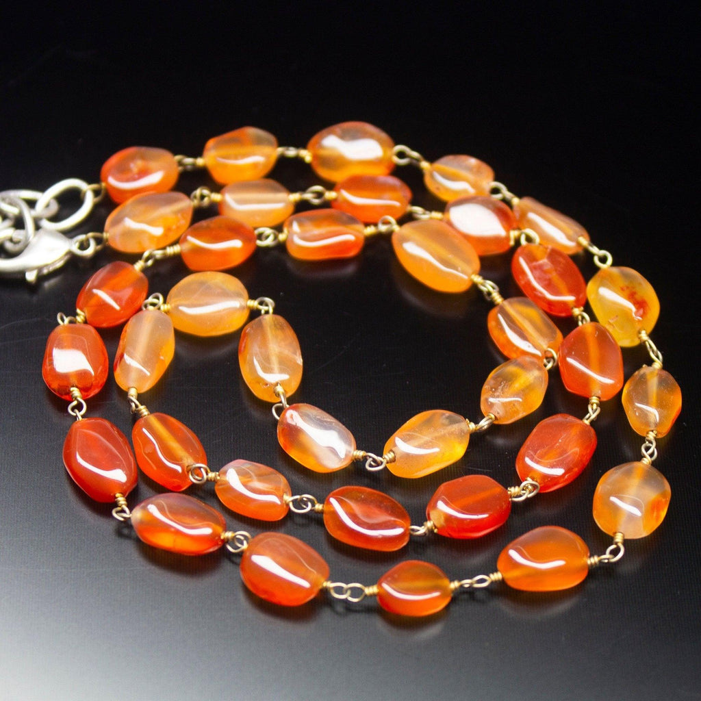 Ready to wear, 21 inch, 8-9mm, Orange Carnelian Smooth Oval Beaded Necklace, Carnelian Beads - Jalvi & Co.