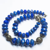 Ready to wear - Lapis Lazuli Faceted Rondelle Oxidised 925 Sterling Silver Beaded Necklace