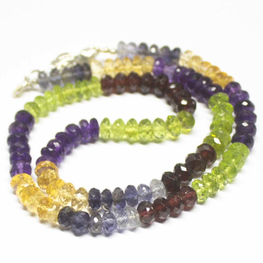 Ready to wear - Natural Multi Color Multi Gemstone Faceted Rondelle Beads Necklace 6-6.5mm 19" - Jalvi & Co.