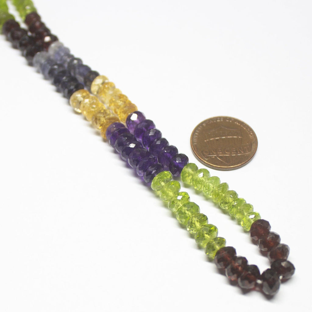 Ready to wear - Natural Multi Color Multi Gemstone Faceted Rondelle Beads Necklace 6-6.5mm 19" - Jalvi & Co.