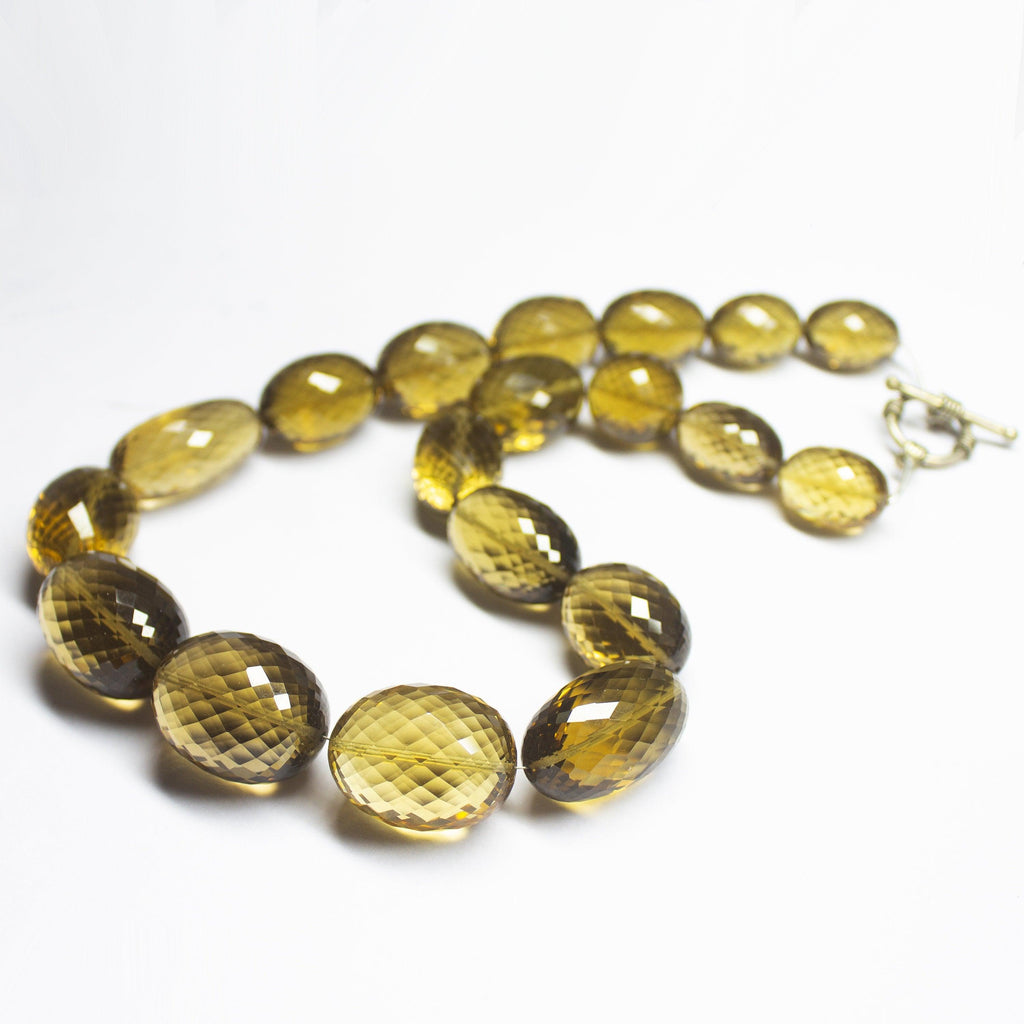 Ready To Wear - One of a kind - Eye Clean Beer Quartz Hand Cut Oval Tumble Gemstone Beaded Necklace - Jalvi & Co.