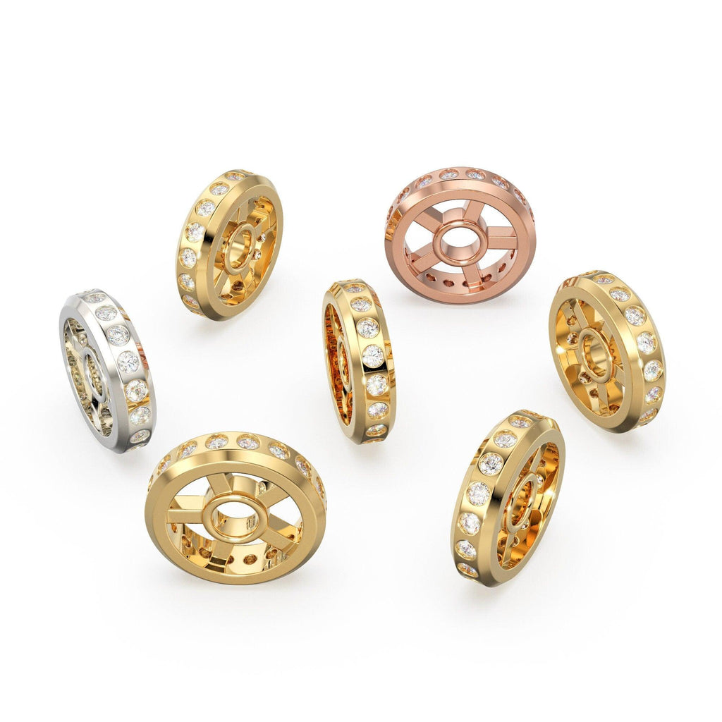 Real Diamond 18k Solid Gold Eternity Rondelle Wheel Spacer Handmade Beads - Jalvi & Co.