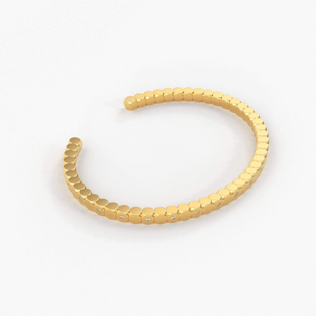 Real Diamond Solid Gold Cuff Bracelet / Flush Set Diamond / Handmade Cubes Bracelet / Handmade 18k Gold Diamond Bangle / Gift High Jewelry - Jalvi & Co.