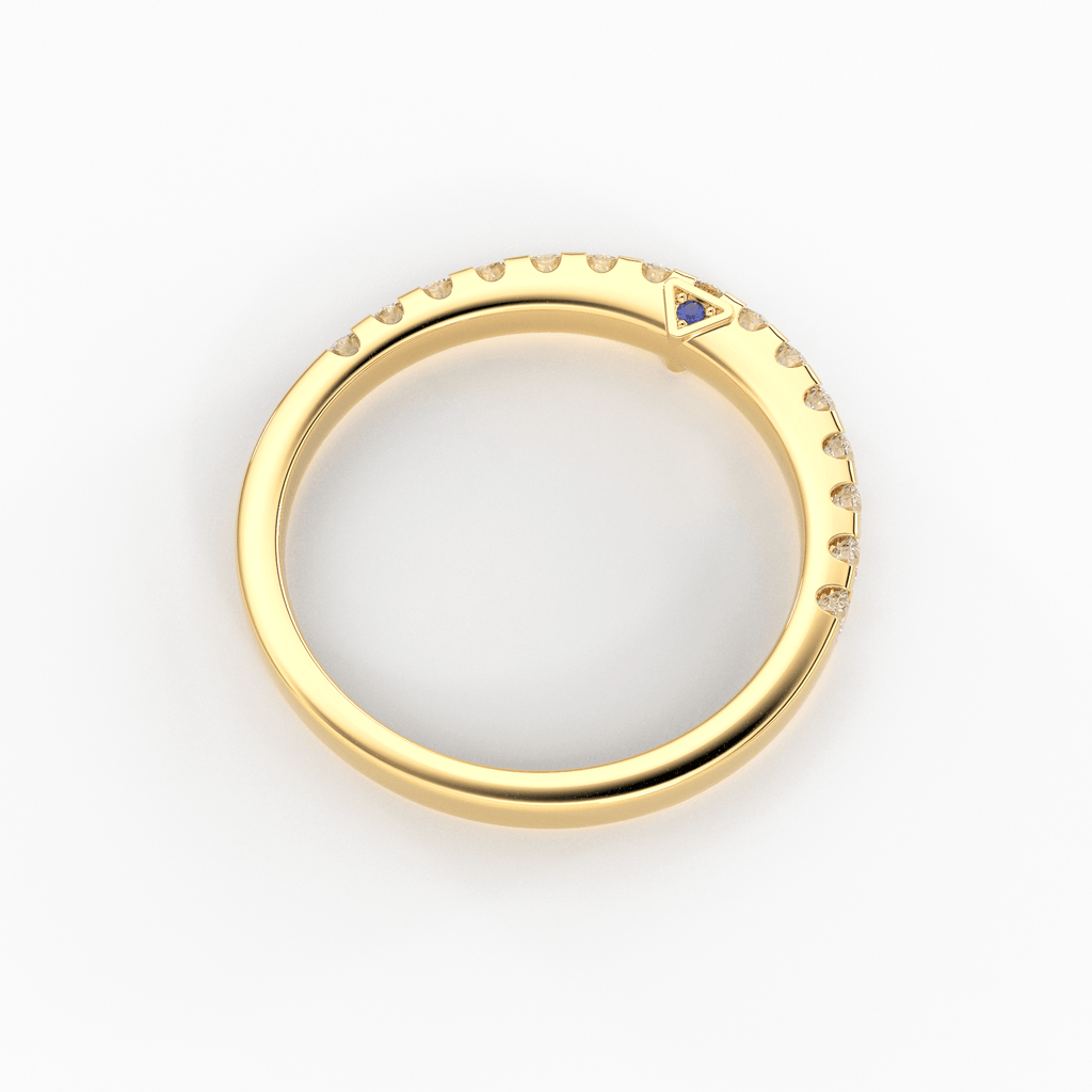 Real Diamond Wedding Band / 14k Gold Band Ring Blue Diamond Accents / Prong Ring with Blue Diamond / Minimalist Stacking Ring - Jalvi & Co.