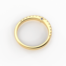 Load image into Gallery viewer, Real Diamond Wedding Band / 14k Gold Band Ring Blue Diamond Accents / Prong Ring with Blue Diamond / Minimalist Stacking Ring - Jalvi & Co.
