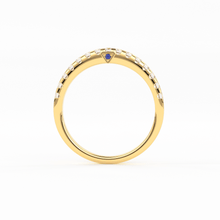 Load image into Gallery viewer, Real Diamond Wedding Band / 14k Gold Band Ring Blue Diamond Accents / Prong Ring with Blue Diamond / Minimalist Stacking Ring - Jalvi & Co.
