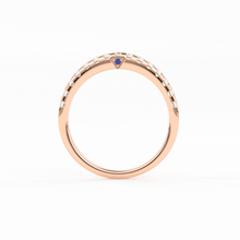 Load image into Gallery viewer, Real Diamond Wedding Band / 14k Gold Band Ring Blue Diamond Accents / Prong Ring with Blue Diamond / Minimalist Stacking Ring - Jalvi & Co.