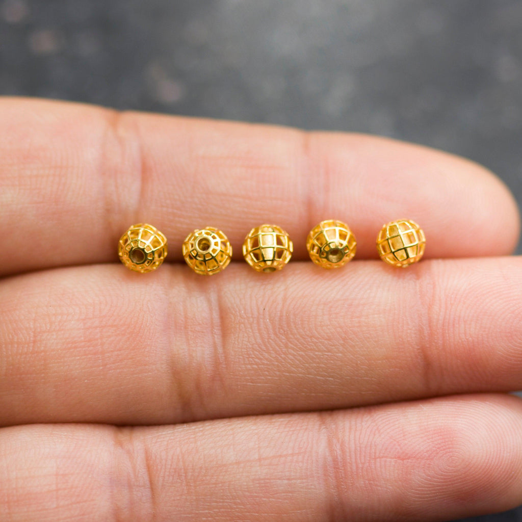 Round Designer Solid Gold 14k 18k Handmade Gold Spacer Bead Jewelry Making Supply 5mm - Jalvi & Co.