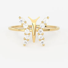 Load image into Gallery viewer, Round Diamond Band in 14k Gold / Butterfly Gold Diamond Ring / Gold Band White Diamond Ring / Round Diamond Wedding Band - Jalvi & Co.