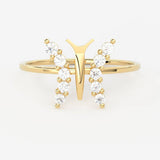 Round Diamond Band in 14k Gold / Butterfly Gold Diamond Ring / Gold Band White Diamond Ring / Round Diamond Wedding Band