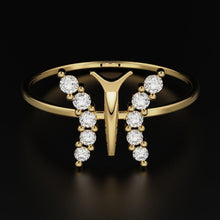 Load image into Gallery viewer, Round Diamond Band in 14k Gold / Butterfly Gold Diamond Ring / Gold Band White Diamond Ring / Round Diamond Wedding Band - Jalvi & Co.