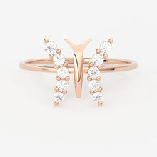 Load image into Gallery viewer, Round Diamond Band in 14k Gold / Butterfly Gold Diamond Ring / Gold Band White Diamond Ring / Round Diamond Wedding Band - Jalvi &amp; Co.