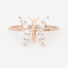 Load image into Gallery viewer, Round Diamond Band in 14k Gold / Butterfly Gold Diamond Ring / Gold Band White Diamond Ring / Round Diamond Wedding Band - Jalvi & Co.