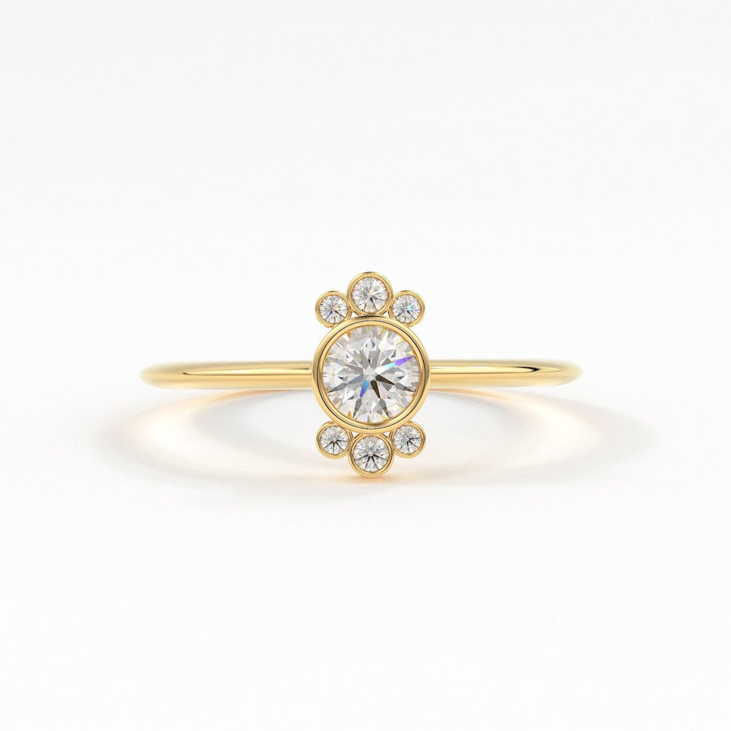 Round Diamond Engagement Ring / Bezel Set Ring / 0.25 carat Diamond Ring / Cluster Diamond Ring / Flower 14k & 18k Solid Gold Ring/ Wedding - Jalvi & Co.