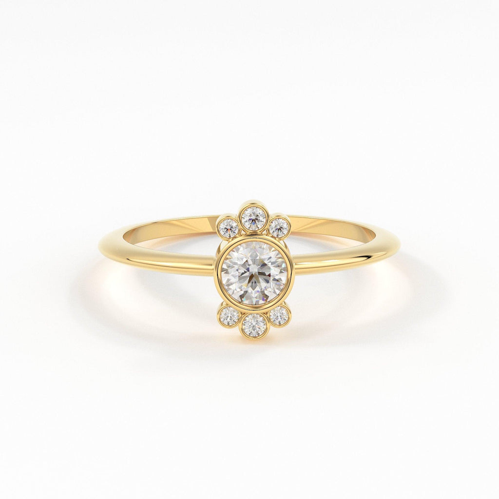 Round Diamond Engagement Ring / Bezel Set Ring / 0.25 carat Diamond Ring / Cluster Diamond Ring / Flower 14k & 18k Solid Gold Ring/ Wedding - Jalvi & Co.