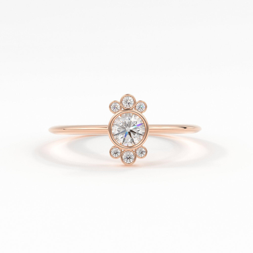 Round Diamond Engagement Ring / Bezel Set Ring / 0.25 carat Diamond Ring / Cluster Diamond Ring / Flower 14k & 18k Solid Gold Ring/ Wedding - Jalvi & Co.