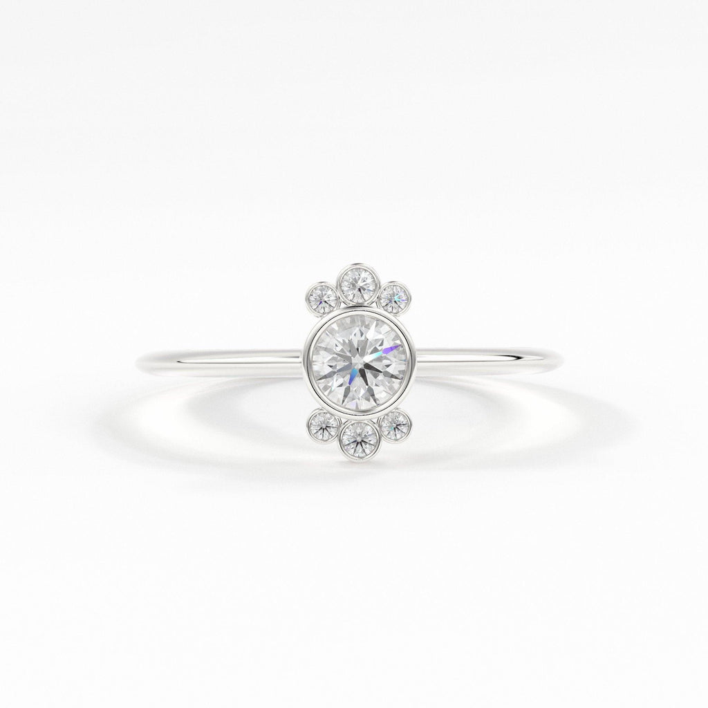 Round Diamond Engagement Ring / Bezel Set Ring / 0.25 carat Diamond Ring / Cluster Diamond Ring / Flower 14k & 18k Solid Gold Ring/ Wedding - Jalvi & Co.