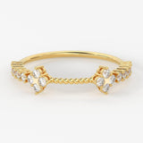 Round Diamond Wedding Band / 14K Gold Rope Round Diamond Ring / Engagement Ring