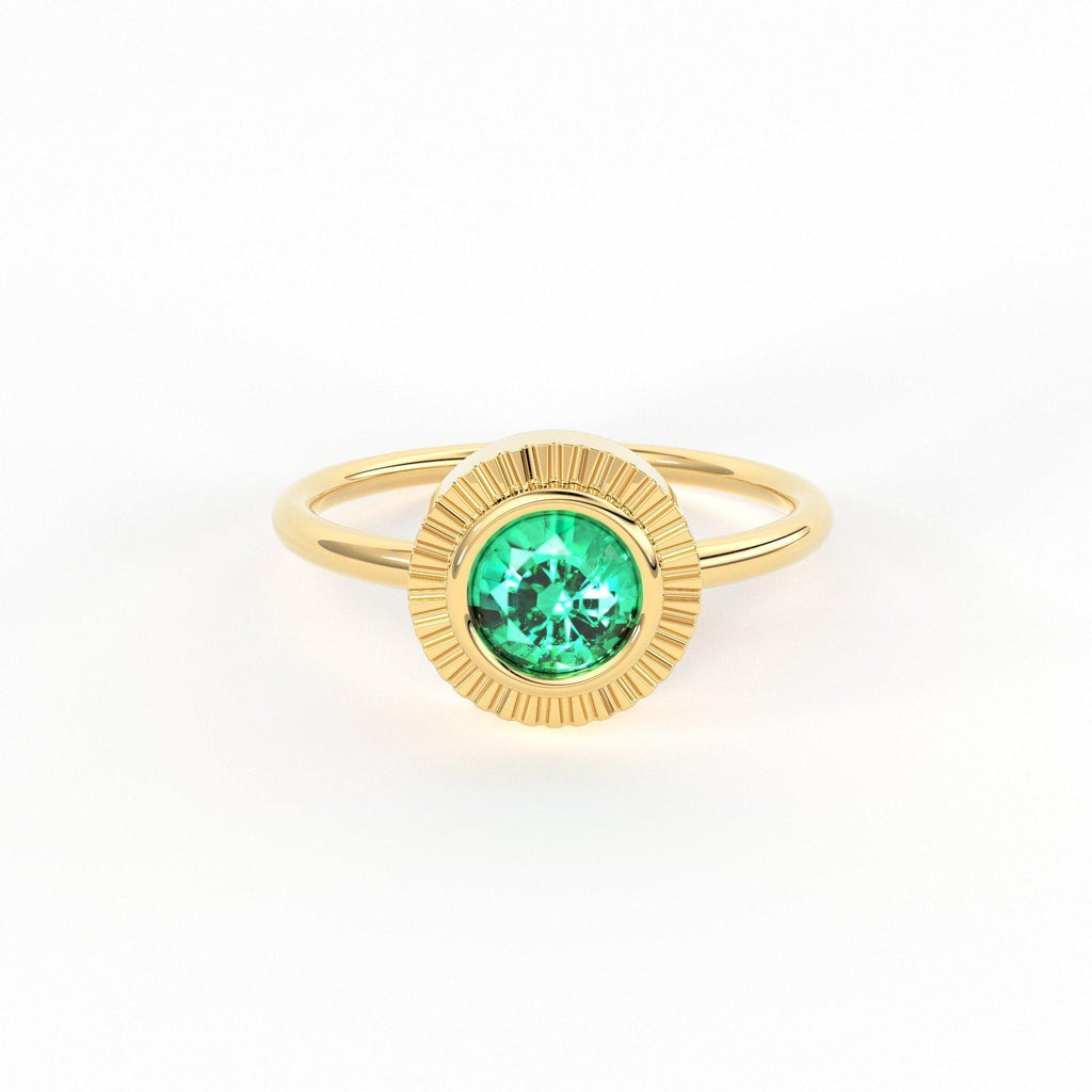 Round Emerald Ring Solitaire / Natural Emerald Engagement Ring / Simple Green Emerald Ring / Zambian Emerald 18k Gold Ring / Boho Ring - Jalvi & Co.
