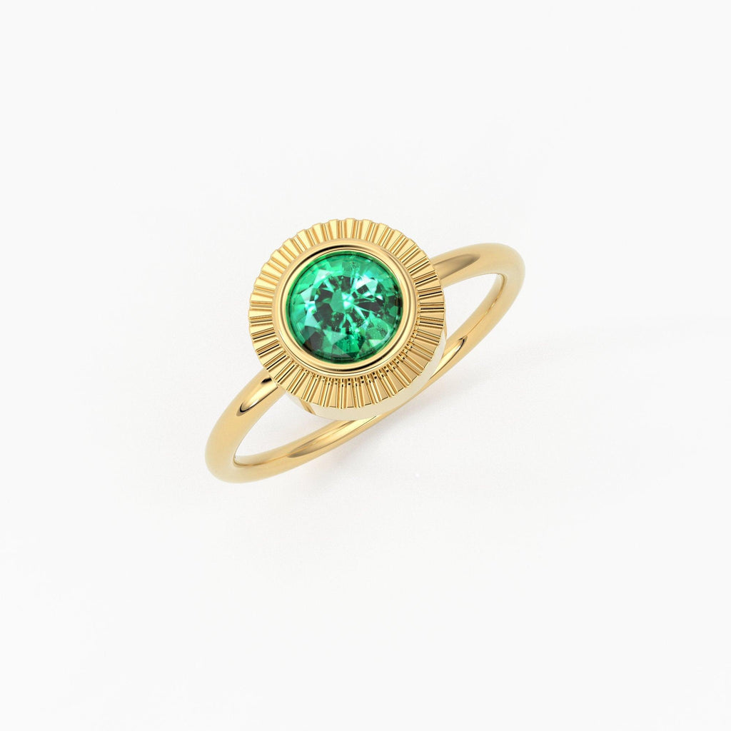 Round Emerald Ring Solitaire / Natural Emerald Engagement Ring / Simple Green Emerald Ring / Zambian Emerald 18k Gold Ring / Boho Ring - Jalvi & Co.