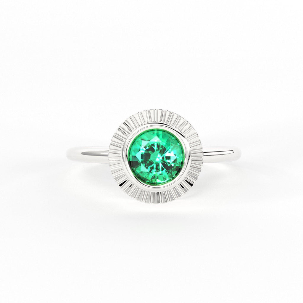 Round Emerald Ring Solitaire / Natural Emerald Engagement Ring / Simple Green Emerald Ring / Zambian Emerald 18k Gold Ring / Boho Ring - Jalvi & Co.