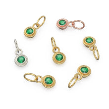 Load image into Gallery viewer, Round Solitaire Emerald 14k 18k Solid Gold Charm Pendant Jewelry Finding / Emerald Charm / Emerald Pendant / May Birthstone Emerald Pendant - Jalvi & Co.