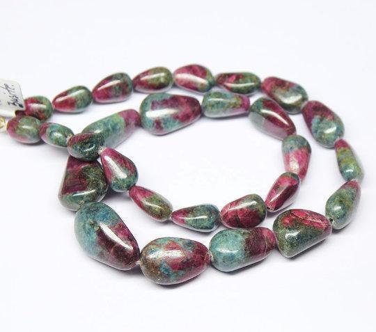Ruby Zoisite Smooth Polished Tumble Gemstone Loose Beads Necklace 12mm 24mm 9" - Jalvi & Co.
