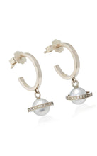 Load image into Gallery viewer, Saturn Diamond And Pearl Hoops 18k Solid White Gold Earrings - Jalvi &amp; Co.
