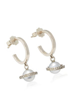 Load image into Gallery viewer, Saturn Diamond And Pearl Hoops 18k Solid White Gold Earrings - Jalvi & Co.