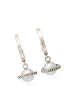 Load image into Gallery viewer, Saturn Diamond And Pearl Hoops 18k Solid White Gold Earrings - Jalvi &amp; Co.